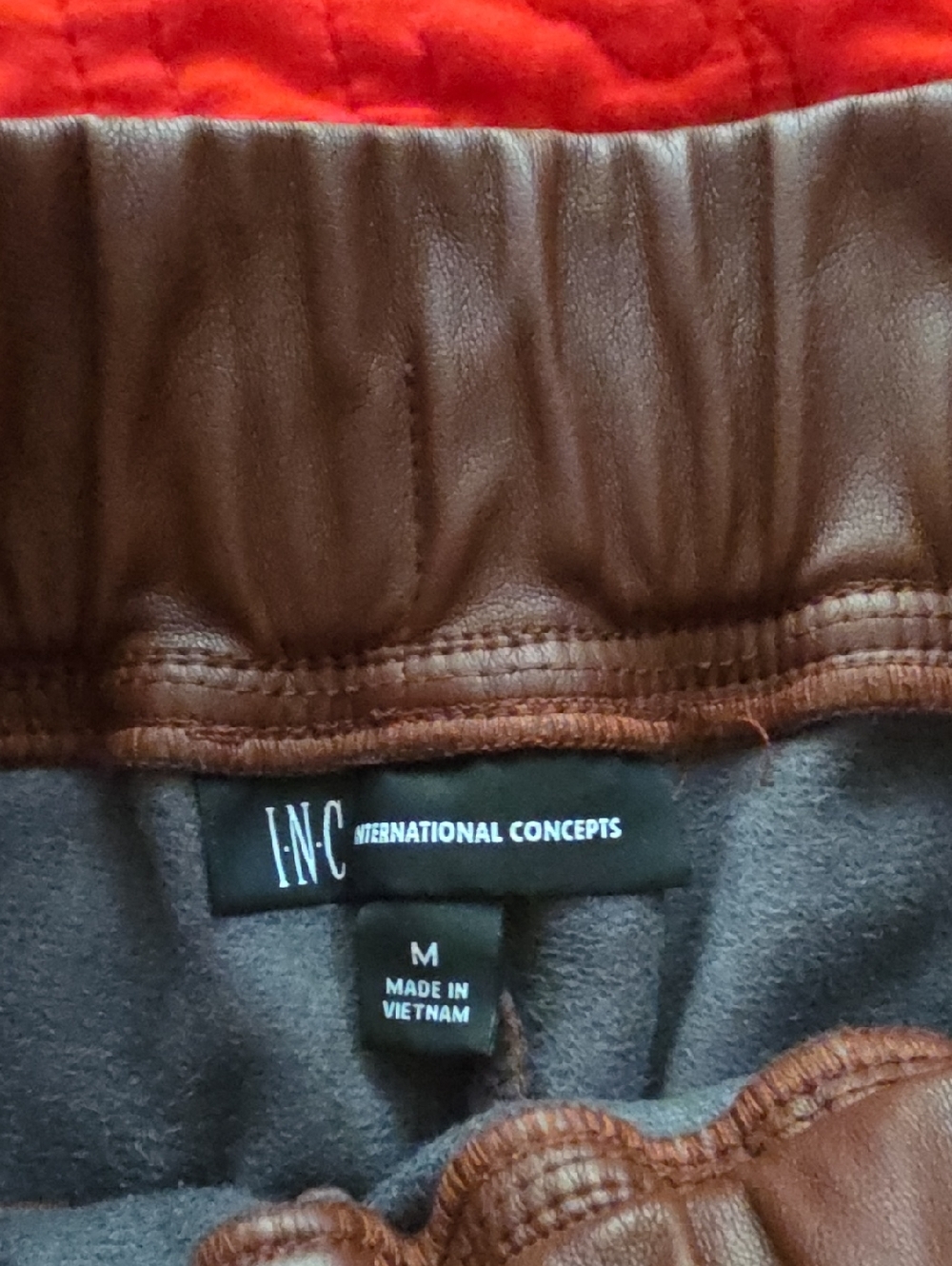 INC International Concepts Chocolat Brown Faux Leather Joggers